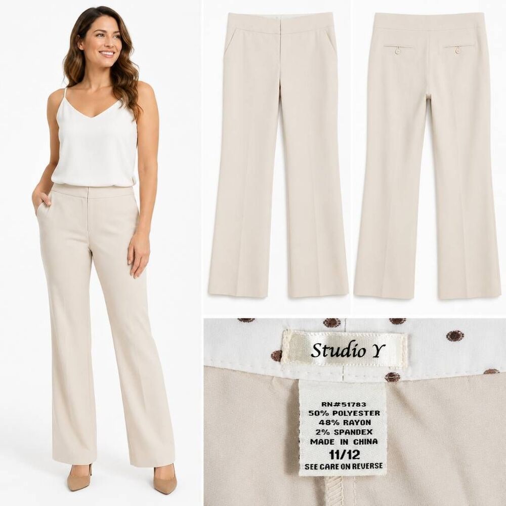 Studio Y Size 11/12 Beige Stretch Bootcut Dress Pants